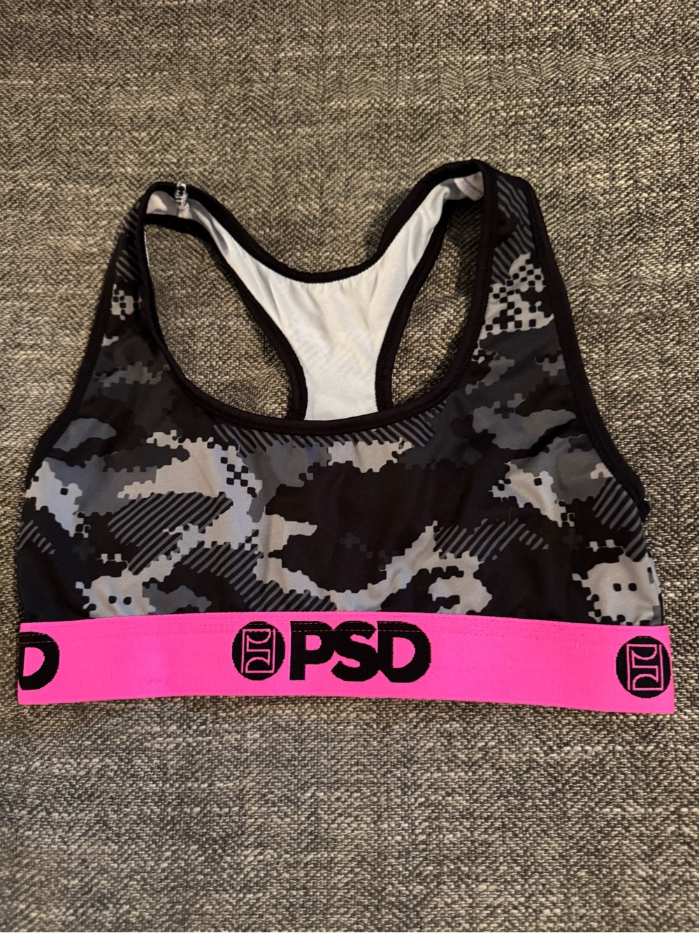 PSD Black & Gray Camo Sports Bra Top with Hot Pink Band Sz s